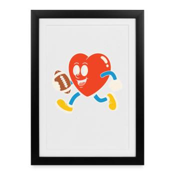 Dessin animé de football Heart Runner - Affiche encadrée (27 × 37 cm) - noir - Devant