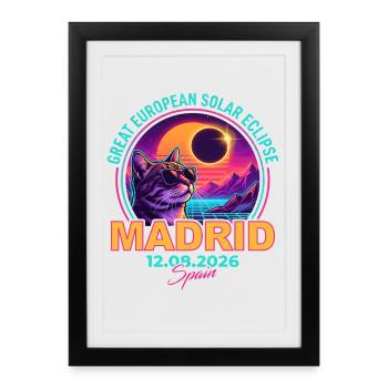 Solar Cat Madrid Eclipse 2026 - Framed poster (27 × 37 cm) - black - Front
