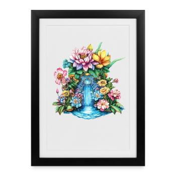 Flower Waterfall Kaleidoscope - Framed poster (27 × 37 cm) - black - Front