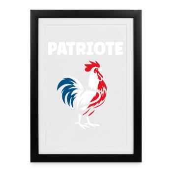 Coq Patriote Tricolore Coq français - Affiche encadrée (27 × 37 cm) - noir - Devant