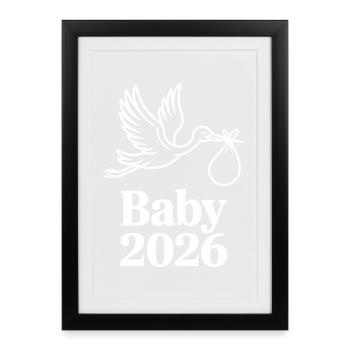 Annonce de naissance de Baby 2026 Stork - Affiche encadrée (27 × 37 cm) - noir - Devant