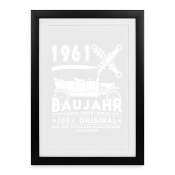Oldtimer Baujahr 1961 Jahrgang Geburtstag Geschenk - Gerahmtes Poster (27 × 37 cm) - Schwarz - Vorne