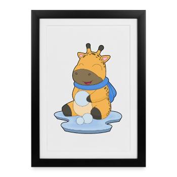 Giraffe Winter Snowball - Framed poster (27 × 37 cm) - black - Front