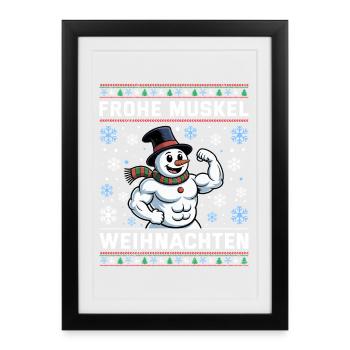 Gym MERRY MUSCLE CHRISTMAS Funny - Framed poster (27 × 37 cm) - black - Front