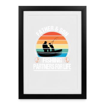 Father & Son Fishing Partners for Life Outfit - Gerahmtes Poster (27 × 37 cm) - Schwarz - Vorne