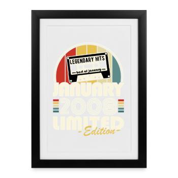 Vintage 2008 janvier Rétro Cadeau D'anniversaire - Affiche encadrée (27 × 37 cm) - noir - Devant