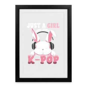 K-Pop Bunny with Headphones - Framed poster (27 × 37 cm) - black - Front