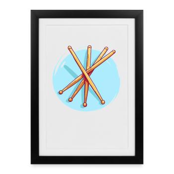 Dessin de baguettes de batterie - Affiche encadrée (27 × 37 cm) - noir - Devant