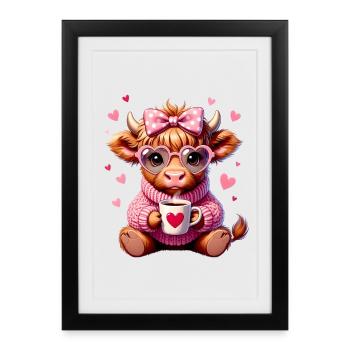 Veau de café Sweet Love avec Cœur - Affiche encadrée (27 × 37 cm) - noir - Devant