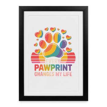 Chaque empreinte de patte change ma vie Patte arc-en-ciel - Affiche encadrée (27 × 37 cm) - noir - Devant