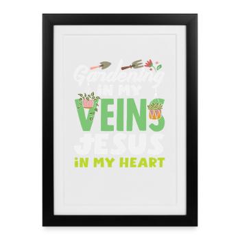 Jardiner mes veines Jésus Amant des plantes - Affiche encadrée (27 × 37 cm) - noir - Devant