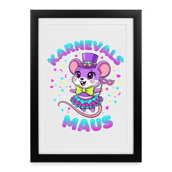 Karnevalsmaus Süß Fasching Kostüm Geschenk Kinder - Gerahmtes Poster (27 × 37 cm) - Schwarz - Vorne