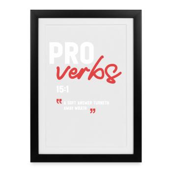 Une réponse douce éloigne la colère, Proverbes 15:1 - Affiche encadrée (27 × 37 cm) - noir - Devant