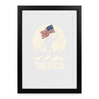 America Bigfoot Moon Funny Bigfoot for Men z - Framed poster (27 × 37 cm) - black - Front