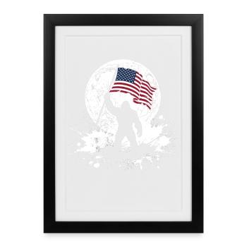 Bigfoot Moon Funny patriotic Bigfoot for the 4th anniversary - Framed poster (27 × 37 cm) - black - Front
