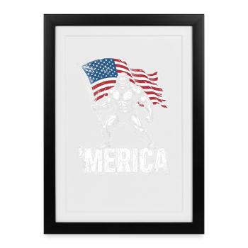 America Bigfoot Drôle 4 juillet Bigfoot Ameri - Affiche encadrée (27 × 37 cm) - noir - Devant