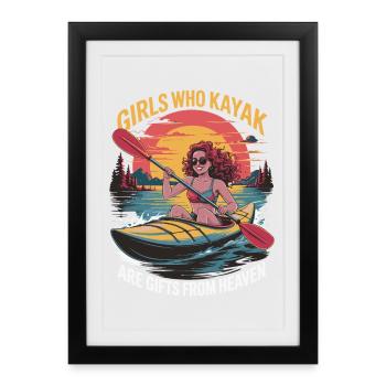 Cadeaux Girls Who Kayak Heaven Design - Affiche encadrée (27 × 37 cm) - noir - Devant