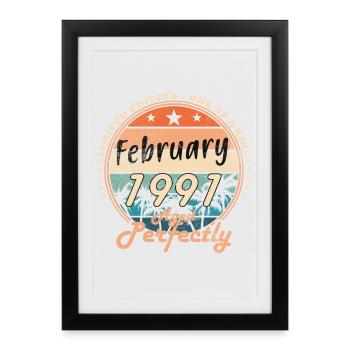 Février 1991 - Jubilé 1991 Vintage février 1991 - Affiche encadrée (27 × 37 cm) - noir - Devant