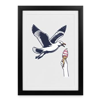 Lustige Möwe Stiehlt Eiscreme - Framed poster (27 × 37 cm) - black - Front