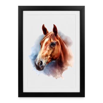 Aquarelle de cheval sur fond ciel - Affiche encadrée (27 × 37 cm) - noir - Devant
