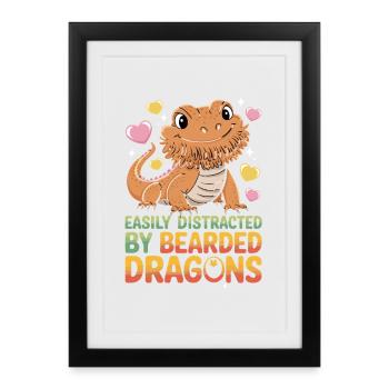 Facilement distrait par les dragons barbus Lustiger - Affiche encadrée (27 × 37 cm) - noir - Devant