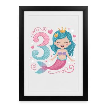 3e anniversaire de la sirène 3 ans - Affiche encadrée (27 × 37 cm) - noir - Devant