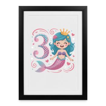 3e anniversaire de la sirène 3 ans - Affiche encadrée (27 × 37 cm) - noir - Devant
