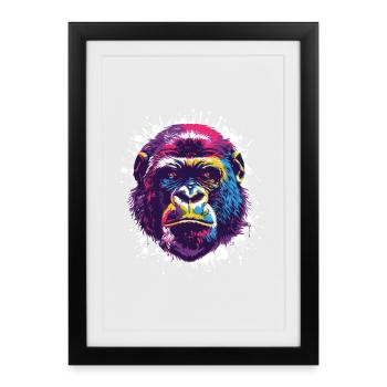 Gorille Pop Art Singe Singe - Affiche encadrée (27 × 37 cm) - noir - Devant