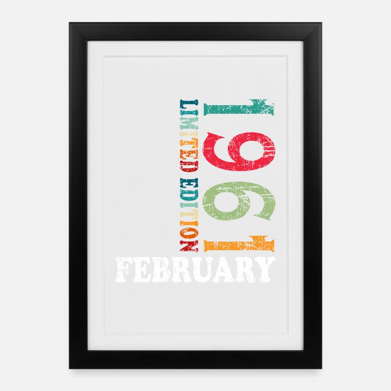 65e anniversaire février 1961 Millésime Millésime - Affiche encadrée (27 × 37 cm) - noir