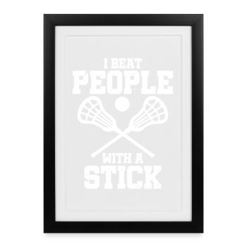Je bats les gens avec un bâton de crosse drôle - Affiche encadrée (27 × 37 cm) - noir - Devant