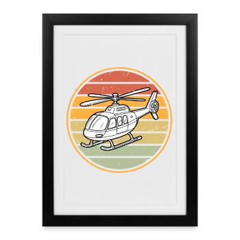 Hélicoptère Rétro Vintage - Affiche encadrée (27 × 37 cm) - noir - Devant