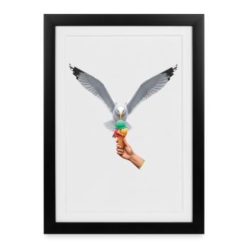 Mouette drôle vole une glace - Affiche encadrée (27 × 37 cm) - noir - Devant