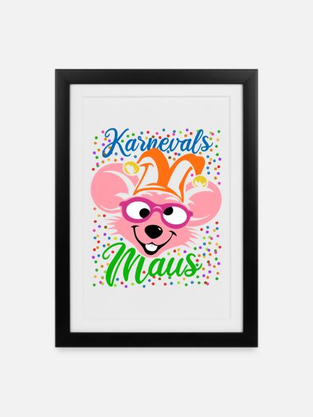 Karnevals Maus | Big Face Kostüm Verkleidung - Gerahmtes Poster (27 × 37 cm) - Schwarz