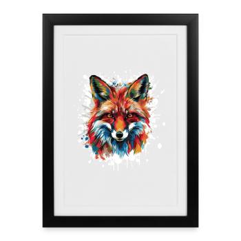 Tête de renard aquarelle - Affiche encadrée (27 × 37 cm) - noir - Devant