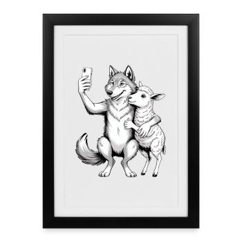 Wolf und Schaf  - Gerahmtes Poster (27 × 37 cm) - Schwarz - Vorne