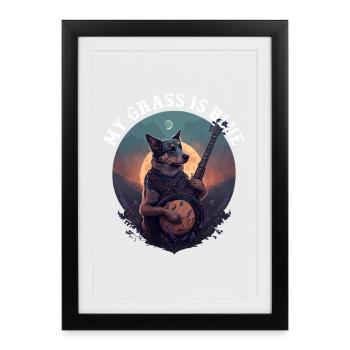 Banjo Playing Dog My Grass Is Blue - Framed poster (27 × 37 cm) - black - Front