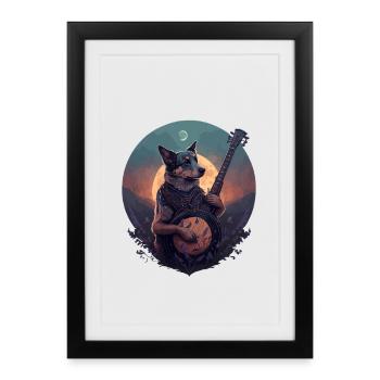 Banjo Playing Dog  - Framed poster (27 × 37 cm) - black - Front