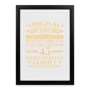 Year 1981 Year of manufacture Legend 45th birthday - Framed poster (27 × 37 cm) - black - Front