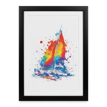 Catamaran - Voilier Multicoque splash art Colorée - Affiche encadrée (27 × 37 cm) - noir - Devant