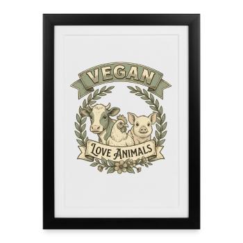 Vegan Love Animals – Retro Animal Love Design - Framed poster (27 × 37 cm) - black - Front