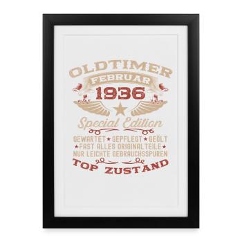 90e anniversaire voiture classique février 1936 - Affiche encadrée (27 × 37 cm) - noir - Devant