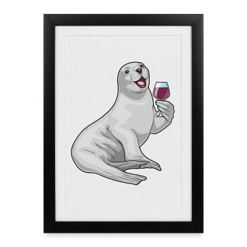 Phoque Vin Rouge - Affiche encadrée (27 × 37 cm) - noir - Devant