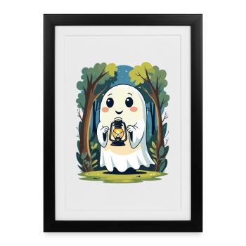 Laternengeist im nächtlichen Wald - Affiche encadrée (27 × 37 cm) - noir - Devant