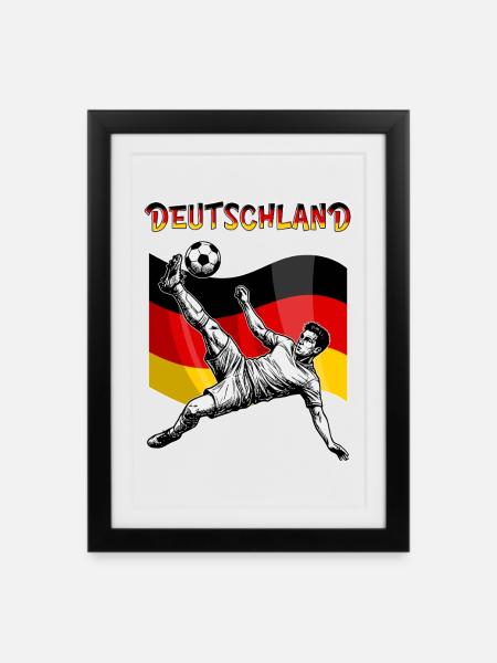 Fußball Deutschland Flagge Fallrückzieher - Gerahmtes Poster (27 × 37 cm) - Schwarz