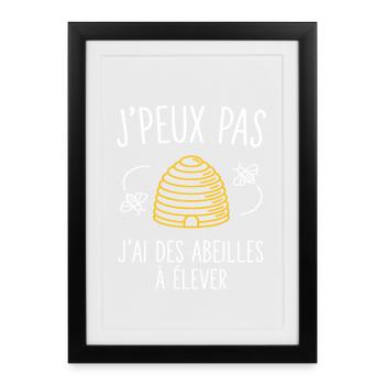 Je Peux Pas J'Ai Abeilles Apiculture Cadeau - Affiche encadrée (27 × 37 cm) - noir - Devant
