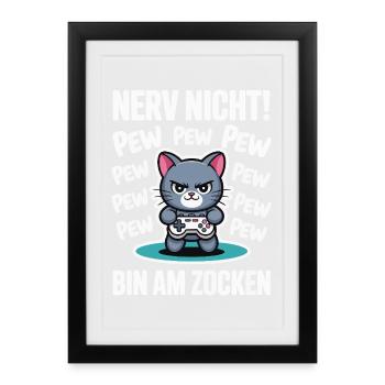 Courage Not I Gaming Cat Design - Affiche encadrée (27 × 37 cm) - noir - Devant
