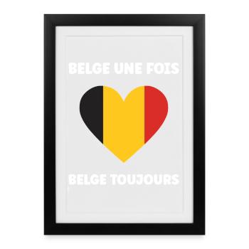 Cœur Belge Tricolore - Affiche encadrée (27 × 37 cm) - noir - Devant