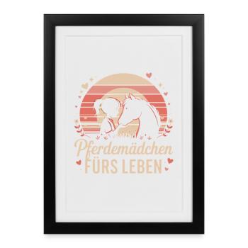 Cheval Fille pour la Vie Coucher de Soleil - Affiche encadrée (27 × 37 cm) - noir - Devant