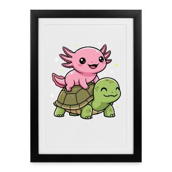 Axolotl and turtle - Framed poster (27 × 37 cm) - black - Front
