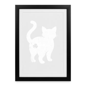 Silhouette de chat avec trèfle - Affiche encadrée (27 × 37 cm) - noir - Devant